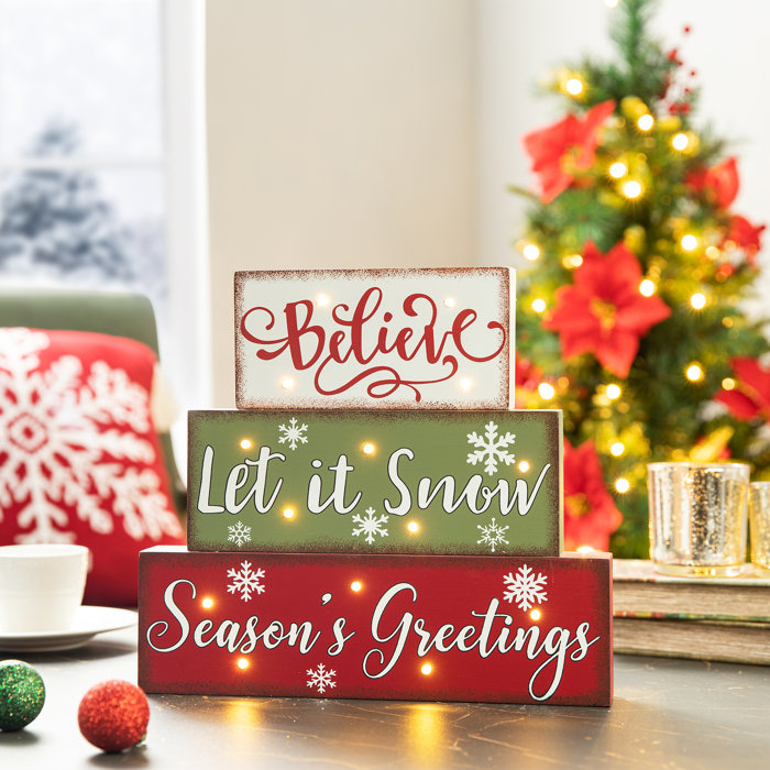 The Holiday Aisle® Christmas LED Lighted Block Word Sign & Reviews ...