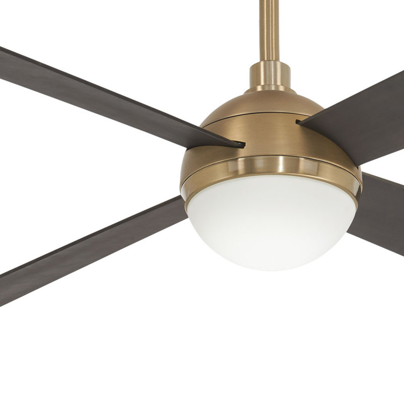 54" 4 - Blade LED Standard Ceiling Fan with Remote Control and Light Kit Included, Soft Brass with Brushed Blades