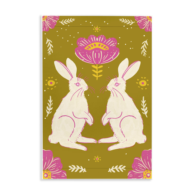 Mirrored Spring Bunnies, plaque murale par Hannah Moren, H 19 po x l 13 po