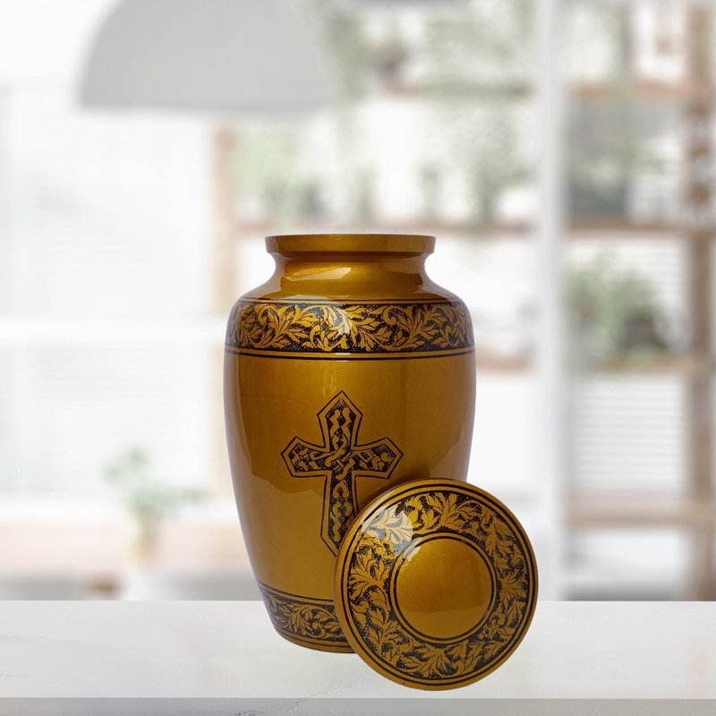 Handmade Holy Cross Large Cremation Urn, Gold