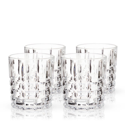 Viski Highland D.O.F. Glasses, Set Of 4, Lead-Free Crystal, Classic Lowball Cocktail Barware, 10 Oz