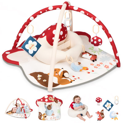 Baby Play Mats Tummy Time Mat for Infant Washable Padded Baby Activity Center with Detachable Toys Non-Slip Baby Gym Playmat,Red