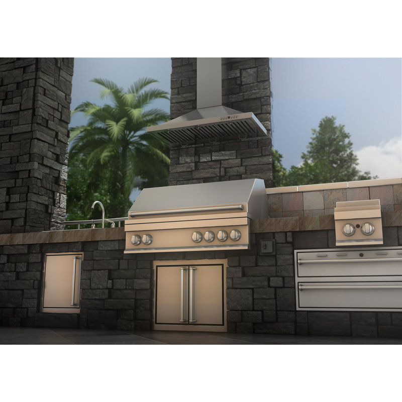 30" Wood 400 CFM Ducted Wall Mount Range Hood, Gray, 30" W
