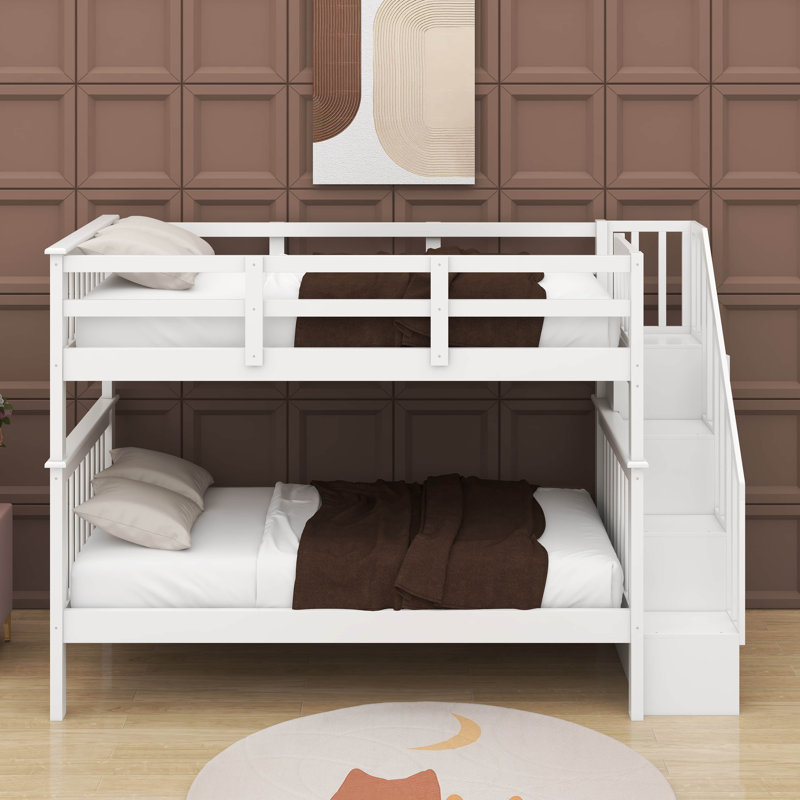 Twin Over Twin Bunk Bed With Storage And Guard Rail, White