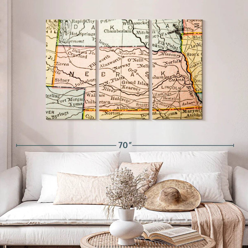 Aliaz Old Style Nebraska Map, 32" H x 50" W