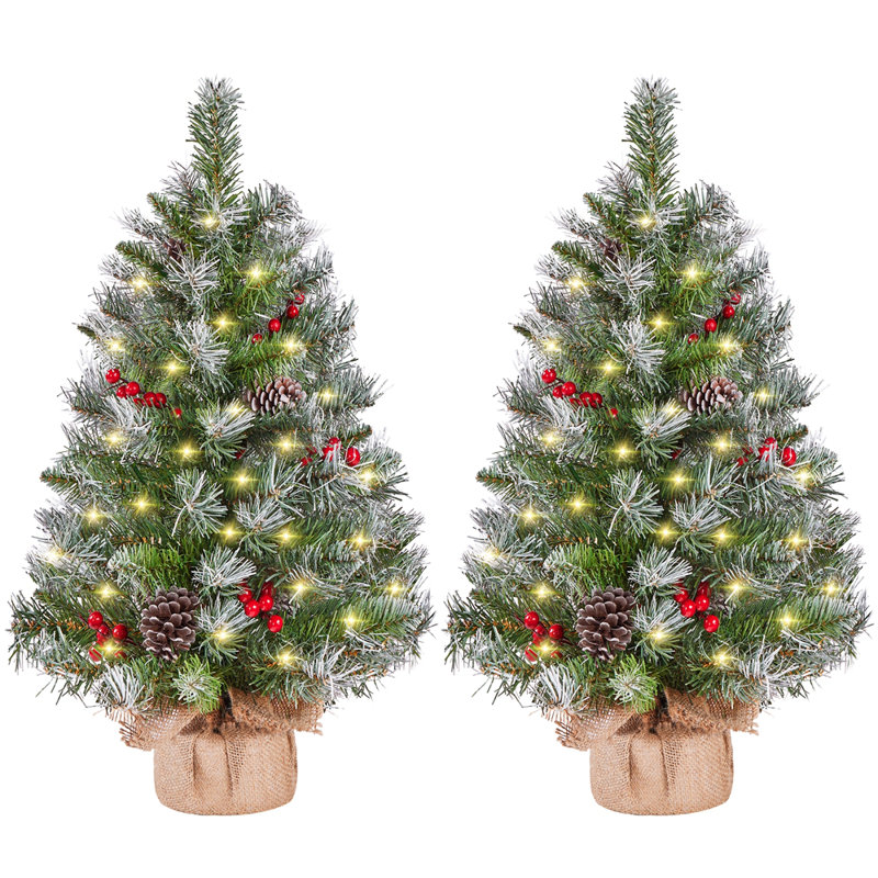 2Pcs Lighted Artificial Christmas Tree, 3 ft