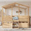 Lit double mezzanine double avec de jolis escaliers et 2 grands tiroirs de rangement, conception enfantine, aucun sommier tapissier, style campagnard, finition naturelle-574792240