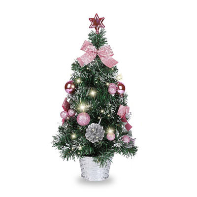 Sapin de Noël artificiel miniature pré-illuminé de 45 cm avec décorations et étoile au sommet, petit sapin de table pour la décoration de Noël à la maison et aux fêtes.