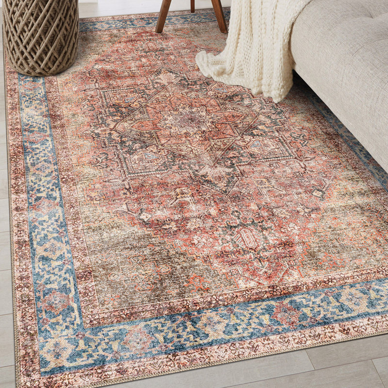 Calista Multi Vintage Rug – Machine Washable Flat Pile With Non-Slip Backing, Rectangle 4' x 6', Multi