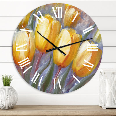 Tulipes jaunes en fleurs - Horloge murale traditionnelle