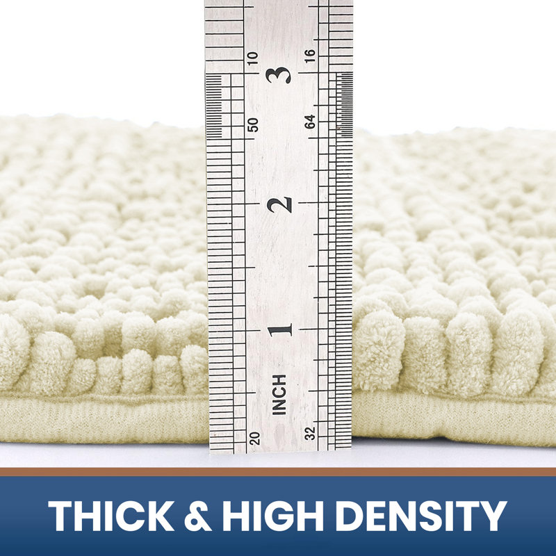 Chenille Non-Slip Non-Slip Bath Mat, Cream, 80cm L x 50cm W