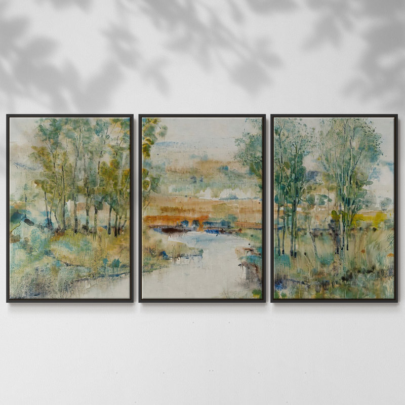 Trees on the Creek II - 3 pièces, reproduction sur toile, Noir, H 36 po x l 75 po x P 2 po