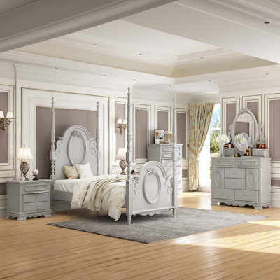 Commode 5 tiroirs Flora, finition blanche