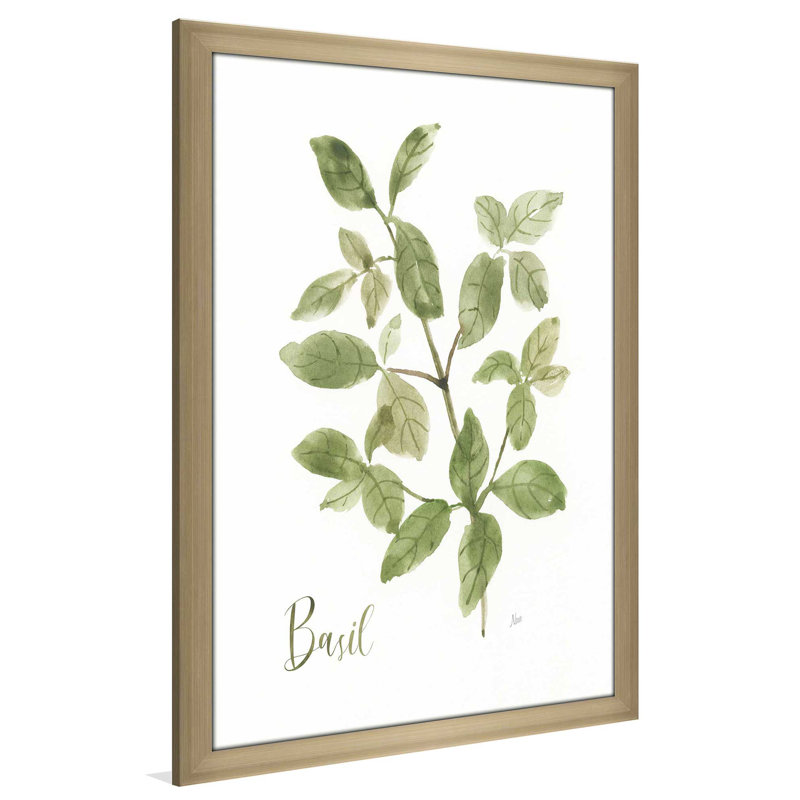 Herbe et basilic - Peinture, L 21,5 po x H 27,5 po, Encadrement brun