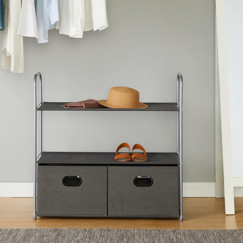 Organisateur de rangement pour placard avec bacs en tissu, tiroirs et 3 tablettes, gris, 32,7 po x 12,2 po x 31 po