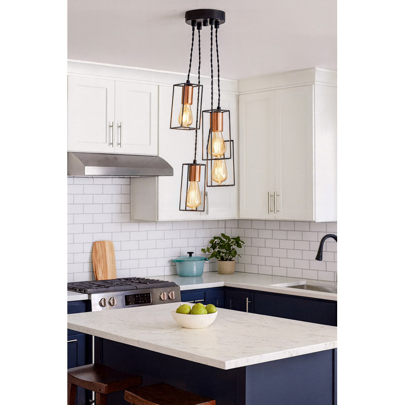 Leatrice 4-Light Industrial Style Cage Black Copper Cluster Pendant