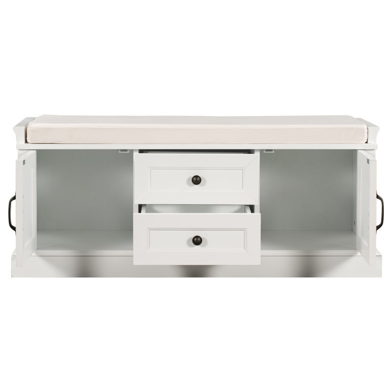 Storage Bench With 2 Drawers And 2 Cabinets, White