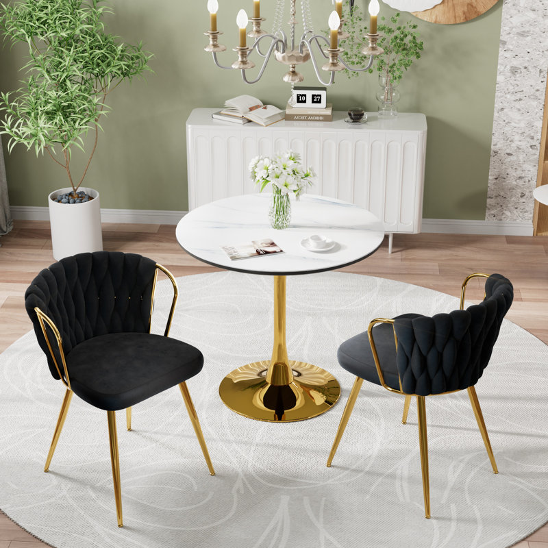 Ensemble de salle à manger à piédestal en marbre, Noir et or, 3