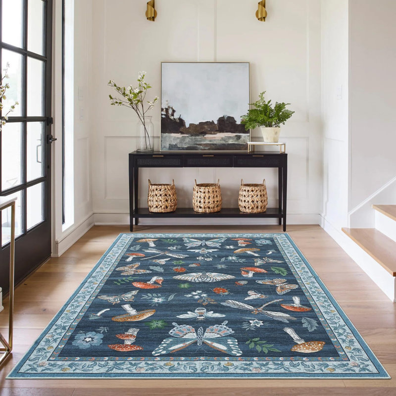 Machine Printed Area Rug, Blue, Rectangle 160 x 230 cm