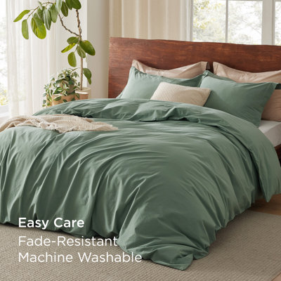 Bedsure 100% Washed Cotton Duvet Cover Queen Set - Minimalist Cotton Beding Set For All Season（set of 3）