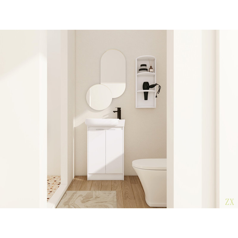 Meuble-lavabo autoportant de 23 po avec lavabo et support de rangement, portes à fermeture douce, Blanc lustré