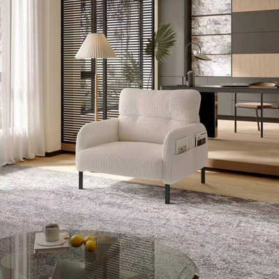Corduroy Fabric, Comfortable Monochrome Single Person Wide Seat Basic Accent Chair