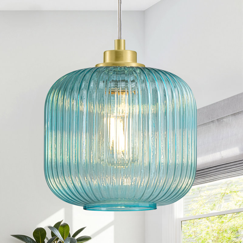 1 - Single Pendant Light With Stained Glass Shade, Blue