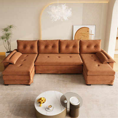 109.5" U-Shaped Sleeper Sofa with Pull Out Bed,2 in 1 Convertible Couch Bed with Removable Armrests & USB Ports,Oversized Sectional Modular with Chaise Lounge for Living Room/Apartment