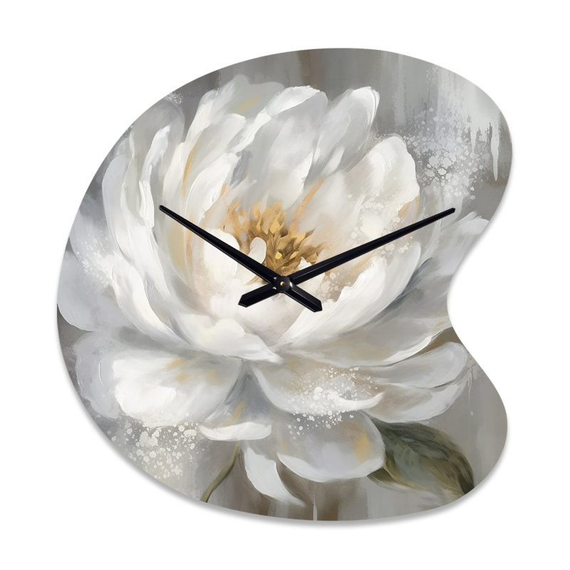 Pivoine blanche, art mural pivoines asymétriques, horloge murale de forme irrégulière, Petit