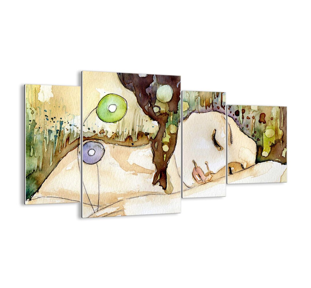 4-tlg. Glasbilder-Set - Grafikdruck „Emerald-Violet Dream”