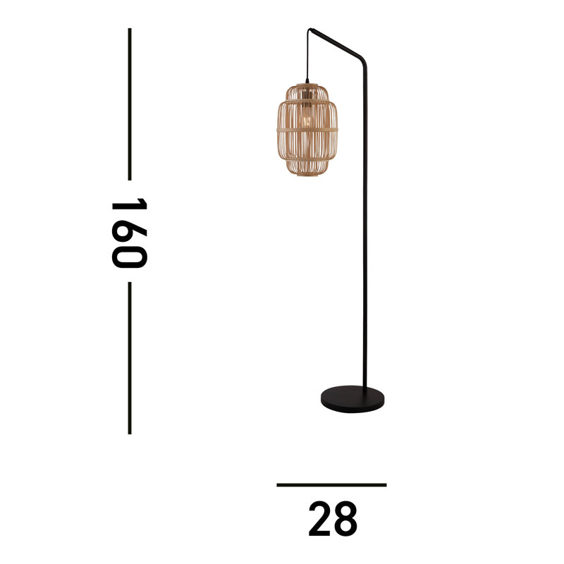 Hebrides 40cm Matt Black And Natural Bamboo Traditional Floor Lamp