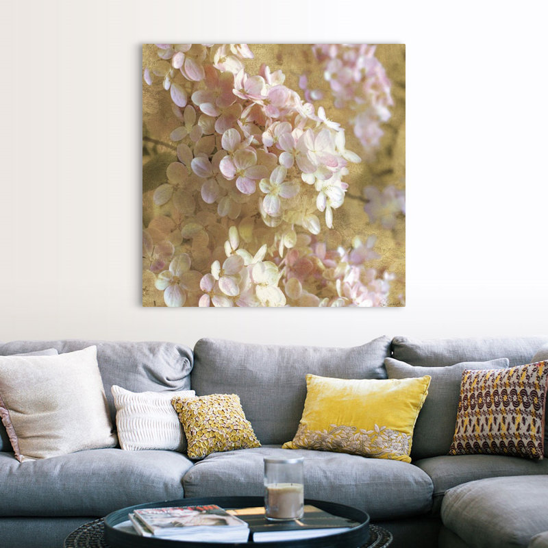 Art mural doré sur toile «Hortensia I», Toile tendue, H 48 po x l 48 po x P 1,25 po