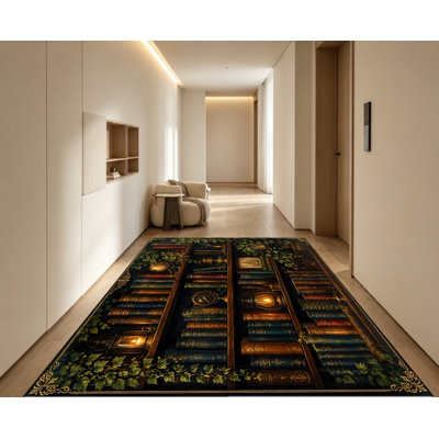 Tapis lavable à motif bibliothèque vintage, motif de livres anciens, surface en velours, doux et antidérapant, décoration intérieure moderne pour salon, chambre, entrée, bureau, balcon, appartement