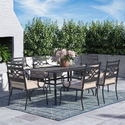 6-Person Steel Patio Dining Set with Cushions