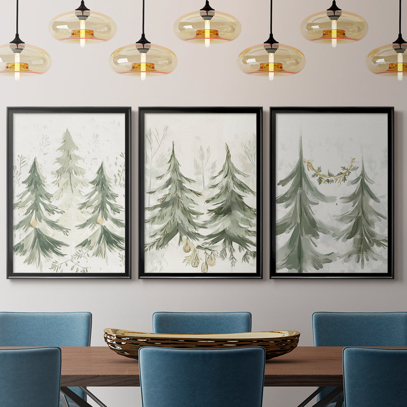 Christmas Holiday Art CDI - Toile tendue avec châssis sur mesure - 3 pièces, H 30 po x l 63 po, Noir, noir, noir, noir