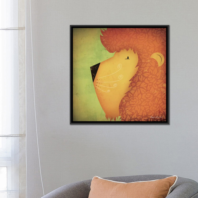 «Menoher Lion Wow», art encadré, H 26 po x l 26 po x P 1,5 po, Toile avec cadre noir