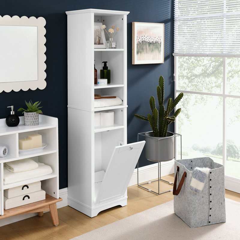 Bathroom Storage Cabinet with 4 Adjustable Shelves and Hidden Storage Space, White