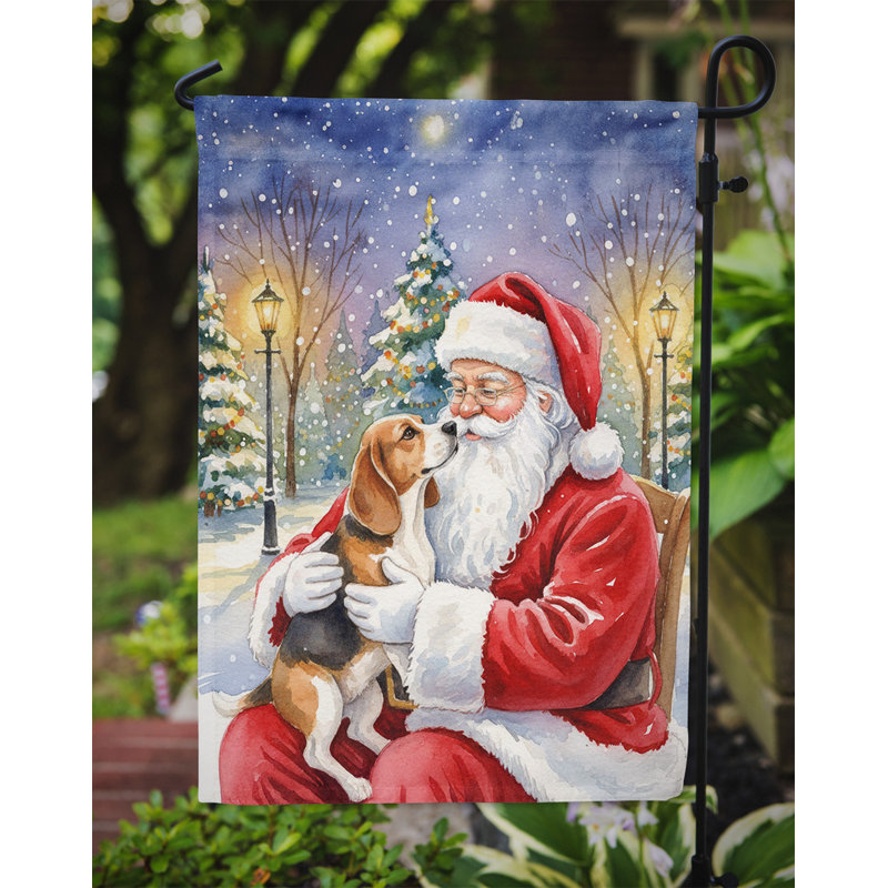 Beagle avec le drapeau du jardin du père Noël, Taille du jardin, Beagle