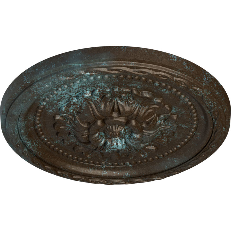 Endurathane Palmetto Ceiling Medallion, 11 1/2"OD x 1"P, Hand-Painted Bronze Blue Patina Finish, Bronze Blue Patina