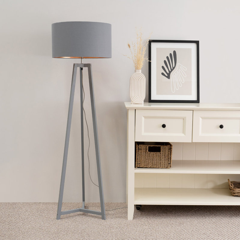 Rhavyn 148cm Traditional Floor Lamp, Matte Grey, Grey/Copper