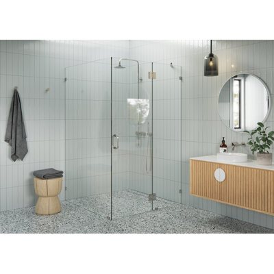 Halo 46 in. x 48 in. x 78 in. 90-degree glass hinged Fully Frameless Glass Shower Enclosure