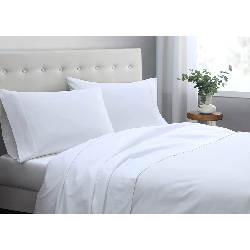 Ensemble de draps en coton 600 fils, Blanc, Grand