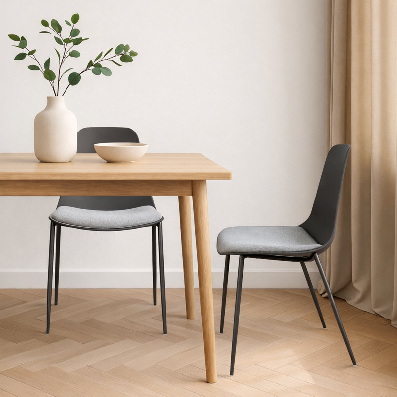 Kolossi Modern Dining Side Chairs with Upholstered Fabric Seat, Padded Cushion, and Metal Legs – Set of 2, Gray, 2