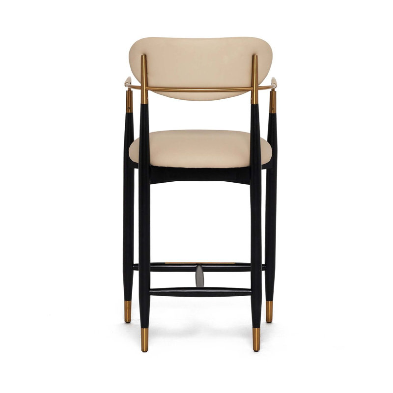 Cidra Upholstered Stool, Counter Stool (26.5" Seat Height), Cream Latte Seat/Matte Black/Satin Brass Frame