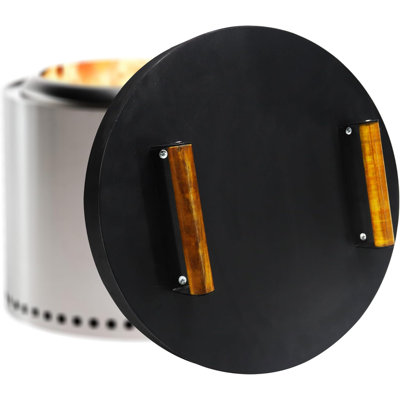 Febtech 15.5" Solid Fire Pit Cover For 15" Smokeless Fire Pits - 16 Gauge Carbon Steel Fire Pit Lid With 2 Wooden Handles - Shield Your Fire Pit From The Elements, Keeping It Neat And Clean