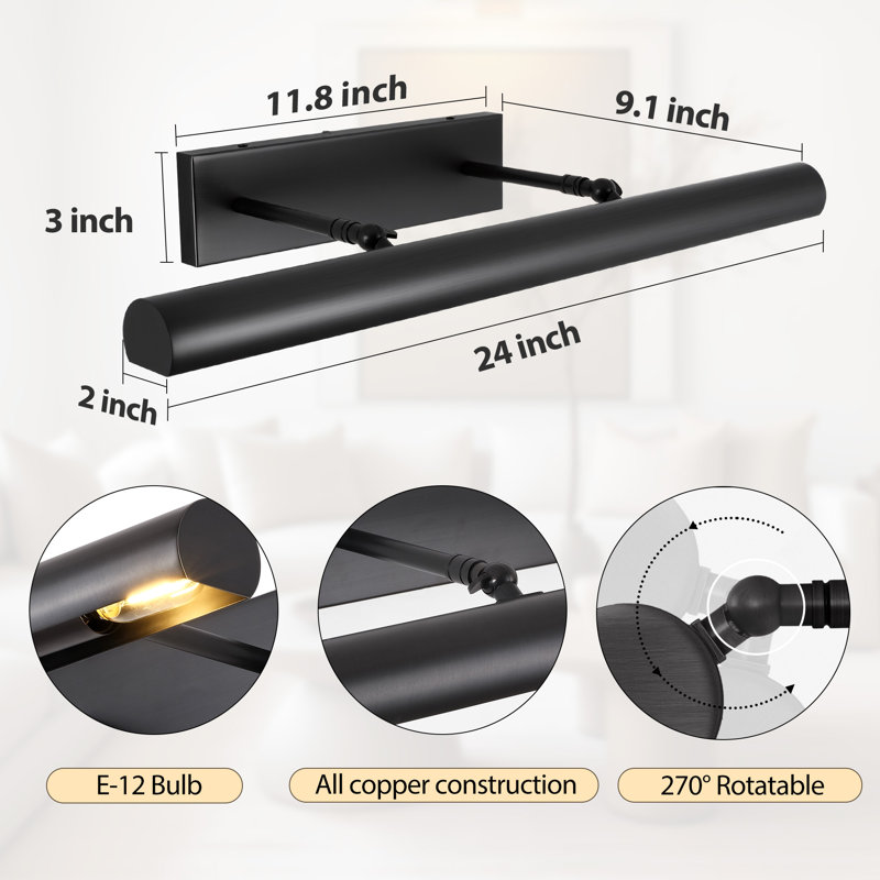 Rathbone 24'' Dimmable Wall Mount Picture Light, Brushed Black