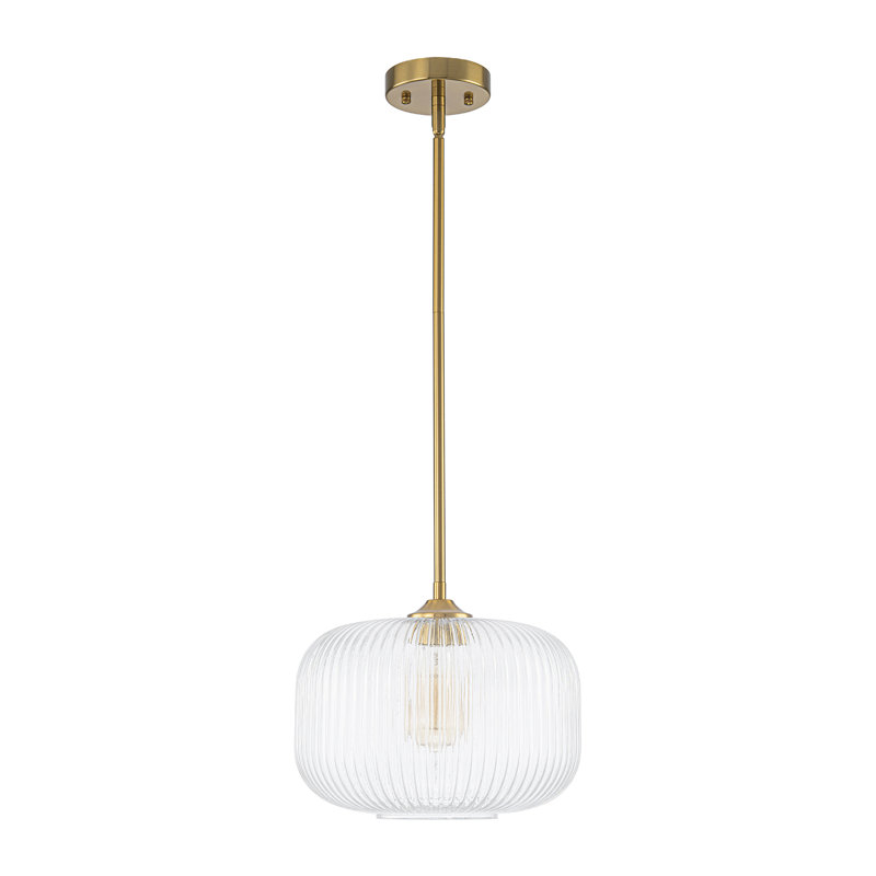 1-Light Ribbed Glass Clear Drum Pendant