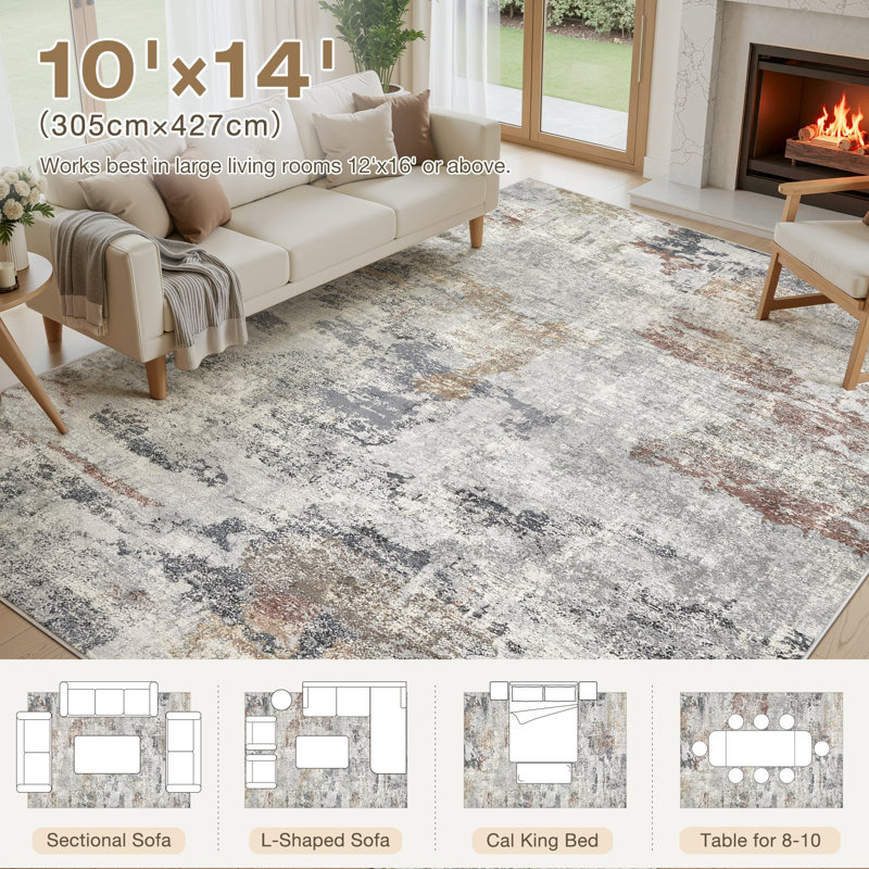 Dagmar Washable Stain-Resistant Vintage Area Rug, Rectangle 10' x 14', Gray;Red;Beige