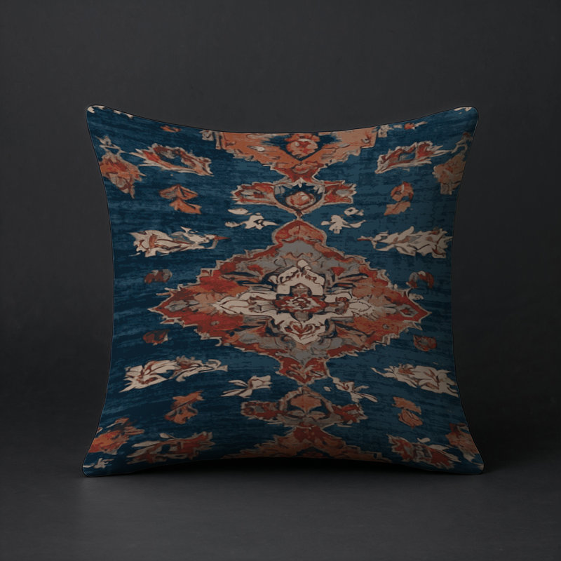 Coussin décoratif intérieur et extérieur Modern, Carré 18 po, Bleu / orange oriental 2