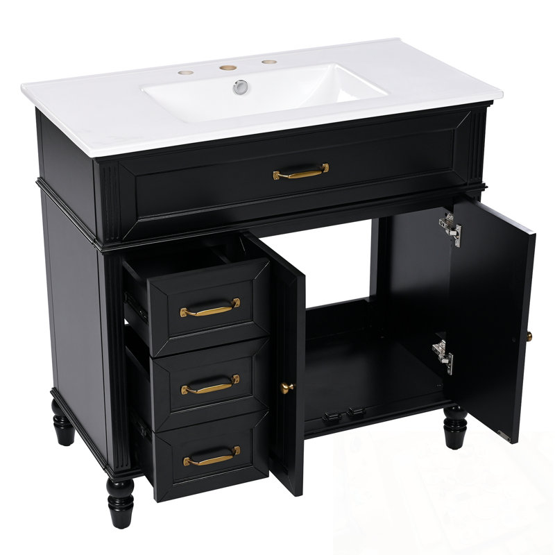 Meuble-lavabo avec lavabo et 3 tiroirs, Noir